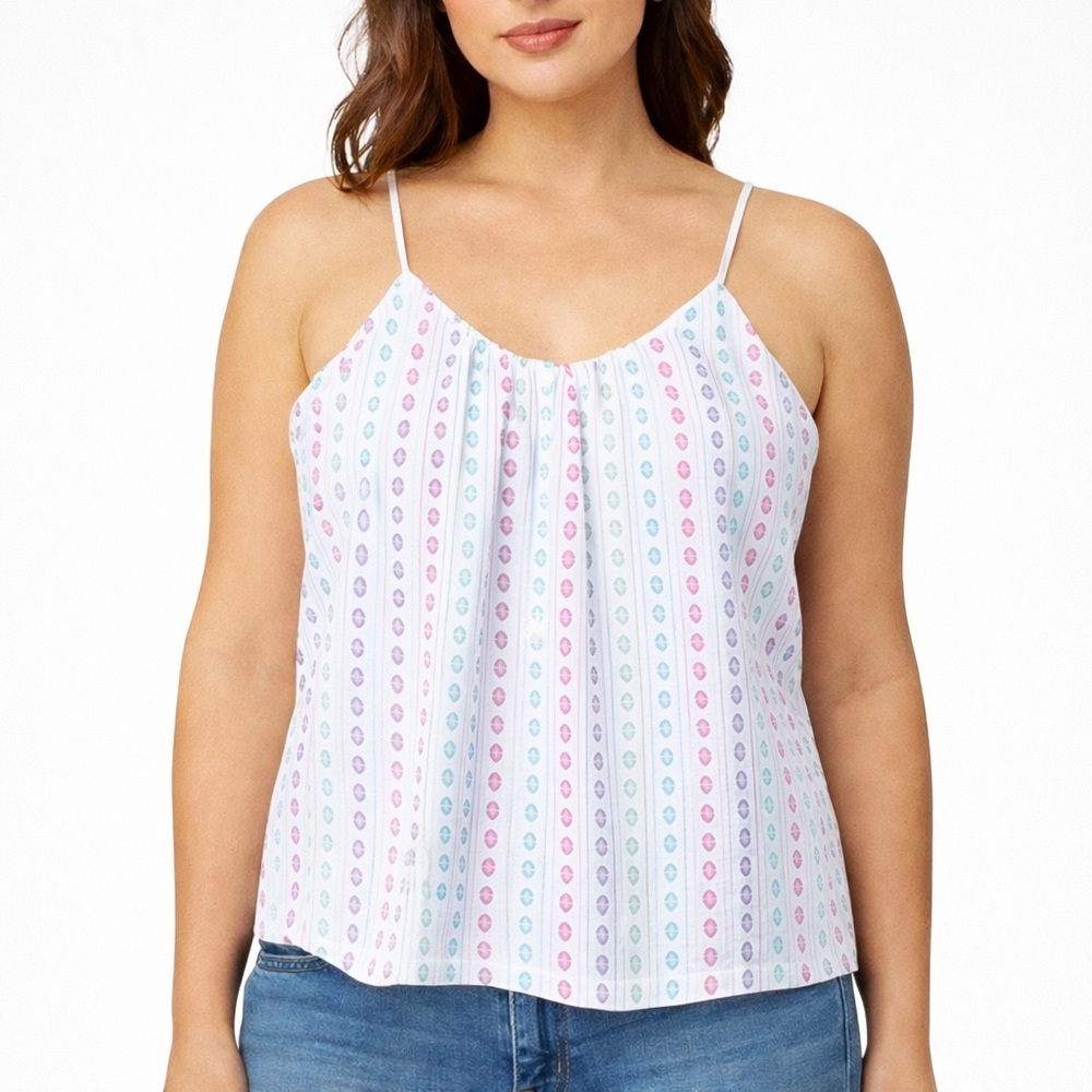 ModCloth Anthropology Sleeveless Printed Tank Top Keyhole Back Tie Size 1X NWT